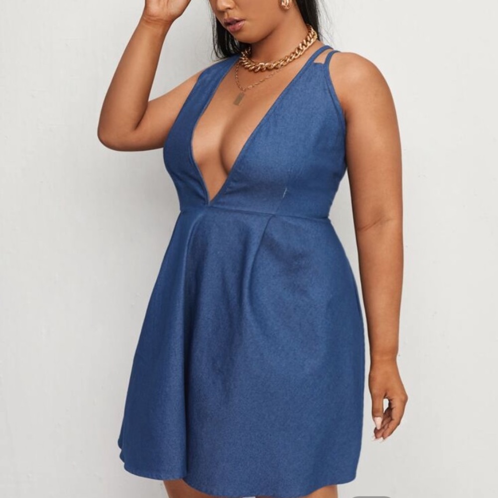 NWOT Shein Plunging Neck Cami Denim Dress size 1XL